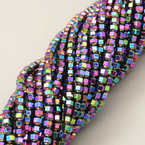 Non-magnetic Synthetic Hematite Beads Strands,6-Sided Double-Sided Cone,Plating,Iridescent,3x3mm,Hole:1mm,about 140 pcs/strand,about 10 g/strand,5 strands/package,14.96"38,XBGB07652vbmb-L020