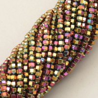 Non-magnetic Synthetic Hematite Beads Strands,6-Sided Double-Sided Cone,Plating,Purple Champagne,3x3mm,Hole:1mm,about 140 pcs/strand,about 10 g/strand,5 strands/package,14.96"38,XBGB07658vbmb-L020