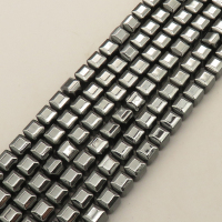 Non-magnetic Synthetic Hematite Beads Strands,Faceted Square,Dark Grey,6x6mm,Hole:1mm,about 63 pcs/strand,about 25 g/strand,5 strands/package,14.96"(38mm),XBGB07682ablb-L020
