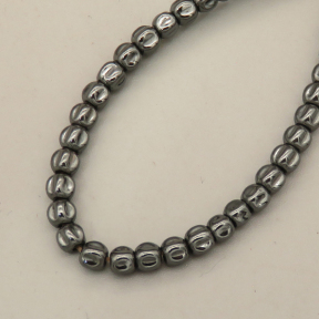 Non-magnetic Synthetic Hematite Beads Strands,Pumpkin Shape,Dark Grey,4mm,Hole:1mm,about 95 pcs/strand,about 18 g/strand,5 strands/package,14.96"(38mm),XBGB07686vbmb-L020