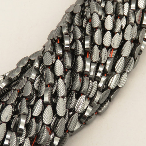 Non-magnetic Synthetic Hematite Beads Strands,Leaves,Dark Grey,4x7x3mm,T:3mm,Hole:1mm,about 55 pcs/strand,about 30 g/strand,5 strands/package,14.96"(38mm),XBGB07712bhva-L020