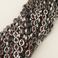 Non-magnetic Synthetic Hematite Beads Strands,Openwork Oval Cross,Dark Grey,6x8mm,Hole:1mm,about 50 pcs/strand,about 35 g/strand,5 strands/package,14.96"(38mm),XBGB07720bhva-L020