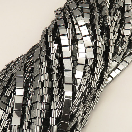 Non-magnetic Synthetic Hematite Beads Strands,Side Slot Square,Dark Grey,8x8x5mm,T:5mm,Hole:1mm,about 52 pcs/strand,about 40 g/strand,5 strands/package,14.96"(38mm),XBGB07724ablb-L020