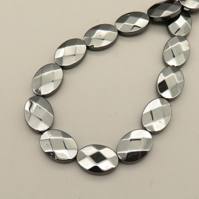 Non-magnetic Synthetic Hematite Beads Strands,Oval Block,Faceted,Dark Grey,10x13x3.5mm,Hole:1.2mm,about 30 pcs/strand,about 43 g/strand,5 strands/package,14.96"(38mm),XBGB07734bhva-L020