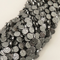 Non-magnetic Synthetic Hematite Beads Strands,Double-Sided Crystal Flower,Dark Grey,10x3mm,T:3mm,Hole:1mm,about 40 pcs/strand,about 45 g/strand,5 strands/package,14.96"(38mm),XBGB07738bhva-L020
