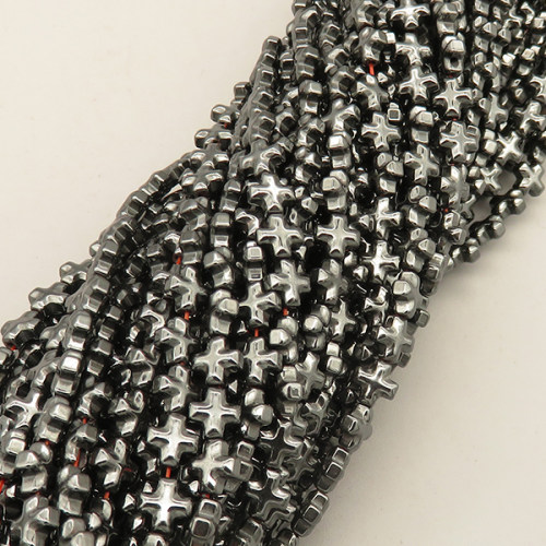 Non-magnetic Synthetic Hematite Beads Strands,Chamfered Cross,Dark Grey,6x6mm,Hole:1mm,about 68 pcs/strand,about 45 g/strand,5 strands/package,14.96"(38mm),XBGB07758bhva-L020
