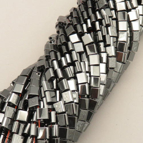 Non-magnetic Synthetic Hematite Beads Strands,Arc Edge Double Hole Square,Dark Grey,6x6mm,Hole:1mm,about 63 pcs/strand,about 35 g/strand,5 strands/package,14.96"(38mm),XBGB07774vbnb-L020