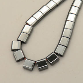 Non-magnetic Synthetic Hematite Beads Strands,Arc Edge Double Hole Square,Dark Grey,6x6mm,Hole:1mm,about 63 pcs/strand,about 35 g/strand,5 strands/package,14.96"(38mm),XBGB07774vbnb-L020