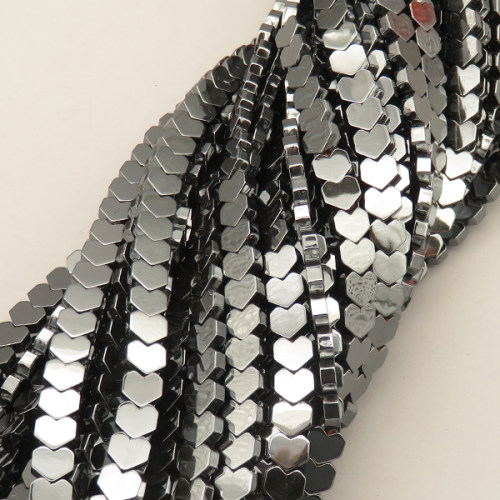 Non-magnetic Synthetic Hematite Beads Strands,V-Shaped Heart,Dark Grey,6x6mm,T:2mm,Hole:1mm,about 63 pcs/strand,about 25 g/strand,5 strands/package,14.96"(38mm),XBGB07778vbmb-L020
