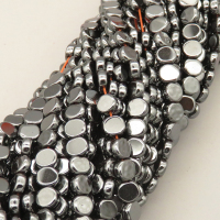 Non-magnetic Synthetic Hematite Beads Strands,Side Chamfered Disc,Dark Grey,6x6x2mm,T:2mm,Hole:1mm,about 63 pcs/strand,about 35 g/strand,5 strands/package,14.96"(38mm),XBGB07784ablb-L020