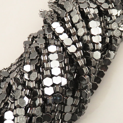 Non-magnetic Synthetic Hematite Beads Strands,Side Slot Hexagonal,Dark Grey,8x8mm,Hole:1mm,about 47 pcs/strand,about 45 g/strand,5 strands/package,14.96"(38mm),XBGB07786ablb-L020