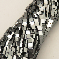 Non-magnetic Synthetic Hematite Beads Strands,Side Double Hole Square,Dark Grey,4x4x2mm,Hole:1mm,about 95 pcs/strand,about 20 g/strand,5 strands/package,14.96"(38mm),XBGB07792vbmb-L020
