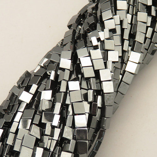 Non-magnetic Synthetic Hematite Beads Strands,Side Double Hole Square,Dark Grey,4x4x2mm,Hole:1mm,about 95 pcs/strand,about 20 g/strand,5 strands/package,14.96"(38mm),XBGB07792vbmb-L020