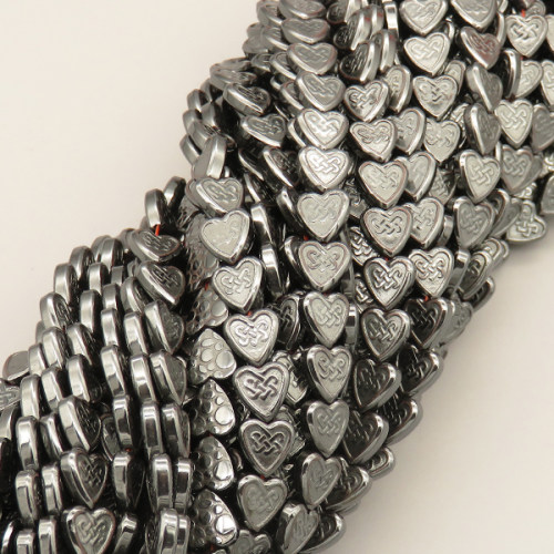 Non-magnetic Synthetic Hematite Beads Strands,Chinese Knot Peach Heart,Dark Grey,8x2.5mm,Hole:1mm,about 47 pcs/strand,about 35 g/strand,5 strands/package,14.96"(38mm),XBGB07794ablb-L020