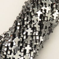 Non-magnetic Synthetic Hematite Beads Strands,Flat Cross,Dark Grey,6x8x2mm,T:2mm,Hole:1mm,about 47 pcs/strand,about 45 g/strand,5 strands/package,14.96"(38mm),XBGB07828bbov-L020