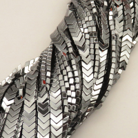 Non-magnetic Synthetic Hematite Beads Strands,Deep V,Dark Grey,8x3x3mm,T:3mm,Hole:1mm,about 126 pcs/strand,about 32 g/strand,5 strands/package,14.96"(38mm),XBGB07852bbov-L020