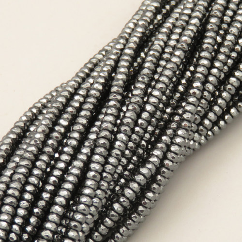Non-magnetic Synthetic Hematite Beads Strands,Abacus Beads,Faceted,Black Grey,2x3mm,Hole:1mm,about 190 pcs/strand,about 10 g/strand,5 strands/package,XBGB07862ablb-L020