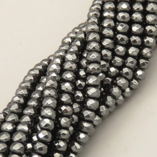 Non-magnetic Synthetic Hematite Beads Strands,Flat Ball,Faceted,Black Grey,3x4mm,Hole:1mm,about 126 pcs/strand,about 16 g/strand,5 strands/package,XBGB07864ablb-L020