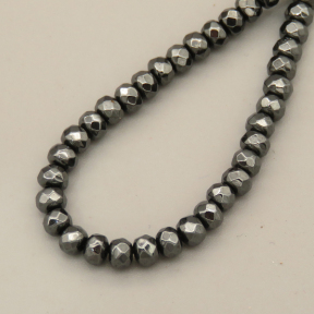 Non-magnetic Synthetic Hematite Beads Strands,Flat Ball,Faceted,Black Grey,3x4mm,Hole:1mm,about 126 pcs/strand,about 16 g/strand,5 strands/package,XBGB07864ablb-L020