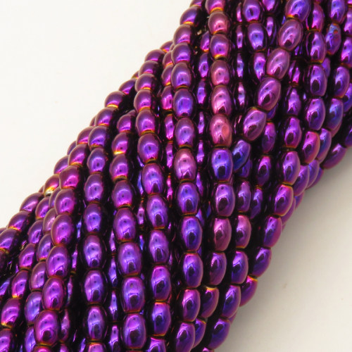 Non-magnetic Synthetic Hematite Beads Strands,Barrel Beads,Plating,Purple,4x5mm,Hole:1mm,about 75 pcs/strand,about 17 g/strand,5 strands/package,XBGB07868vbmb-L020
