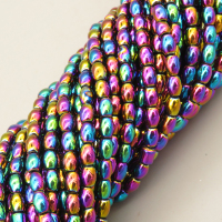Non-magnetic Synthetic Hematite Beads Strands,Barrel Beads,Plating,Iridescent,4x5mm,Hole:1mm,about 75 pcs/strand,about 17 g/strand,5 strands/package,XBGB07872vbmb-L020