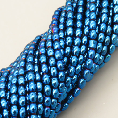 Non-magnetic Synthetic Hematite Beads Strands,Barrel Beads,Plating,Royal Blue,4x5mm,Hole:1mm,about 75 pcs/strand,about 17 g/strand,5 strands/package,XBGB07878vbmb-L020