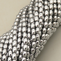 Non-magnetic Synthetic Hematite Beads Strands,Barrel Beads,Plating,Silver Gray,4x5mm,Hole:1mm,about 75 pcs/strand,about 17 g/strand,5 strands/package,XBGB07880vbmb-L020