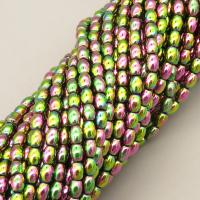Non-magnetic Synthetic Hematite Beads Strands,Barrel Beads,Plating,Flower Green,4x5mm,Hole:1mm,about 75 pcs/strand,about 17 g/strand,5 strands/package,XBGB07882vbmb-L020