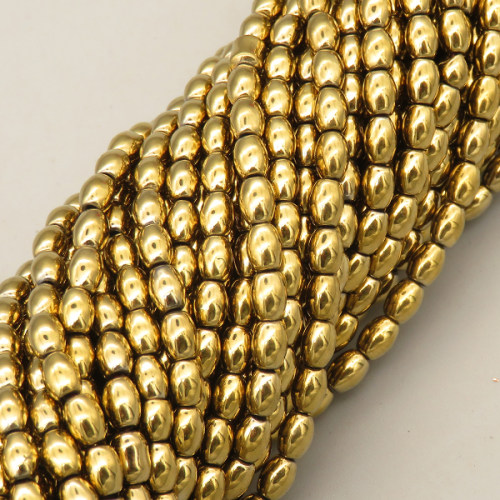 Non-magnetic Synthetic Hematite Beads Strands,Barrel Beads,Plating,Gold,4x5mm,Hole:1mm,about 75 pcs/strand,about 17 g/strand,5 strands/package,XBGB07886vbmb-L020