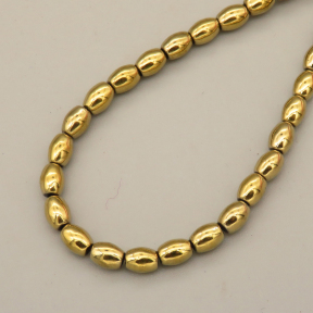 Non-magnetic Synthetic Hematite Beads Strands,Barrel Beads,Plating,Gold,4x5mm,Hole:1mm,about 75 pcs/strand,about 17 g/strand,5 strands/package,XBGB07886vbmb-L020