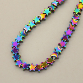 Non-magnetic Synthetic Hematite Beads Strands,Flat,Five-Pointed Star,Plating,Iridescent,4x2mm,Hole:1mm,about 120 pcs/strand,about 10 g/strand,5 strands/package,XBGB07888bbov-L020