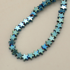 Non-magnetic Synthetic Hematite Beads Strands,Flat,Five-Pointed Star,Plating,Cyan Bule,4x2mm,Hole:1mm,about 120 pcs/strand,about 10 g/strand,5 strands/package,XBGB07890bbov-L020