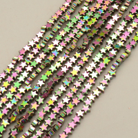 Non-magnetic Synthetic Hematite Beads Strands,Flat,Five-Pointed Star,Plating,Flower Green,4x2mm,Hole:1mm,about 120 pcs/strand,about 10 g/strand,5 strands/package,XBGB07896bbov-L020
