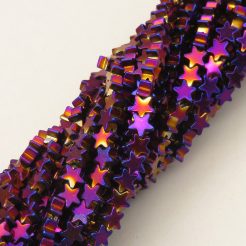 Non-magnetic Synthetic Hematite Beads Strands,Flat,Five-Pointed Star,Plating,Purple,4x2mm,Hole:1mm,about 120 pcs/strand,about 10 g/strand,5 strands/package,XBGB07898bbov-L020