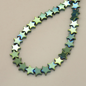 Non-magnetic Synthetic Hematite Beads Strands,Flat,Five-Pointed Star,Plating,Dark Green,7x2mm,Hole:1mm,about 75 pcs/strand,about 15 g/strand,5 strands/package,XBGB07902bbov-L020