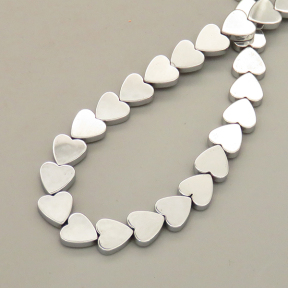 Non-magnetic Synthetic Hematite Beads Strands,Flat,Heart,Plating,Silver,8x2mm,Hole:1mm,about 53 pcs/strand,about 26 g/strand,5 strands/package,XBGB07906vbmb-L020