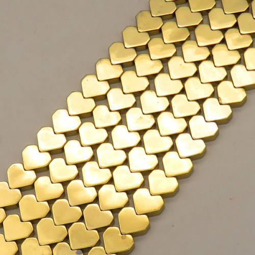 Non-magnetic Synthetic Hematite Beads Strands,Comics,Heart,Plating,Gold,7x8x2mm,Hole:1mm,about 64 pcs/strand,about 26 g/strand,5 strands/package,XBGB07910vbmb-L020