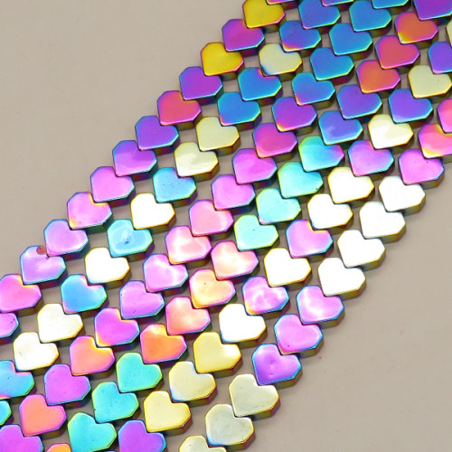 Non-magnetic Synthetic Hematite Beads Strands,Comics,Heart,Plating,Iridescent,7x8x2mm,Hole:1mm,about 64 pcs/strand,about 26 g/strand,5 strands/package,XBGB07914vbmb-L020