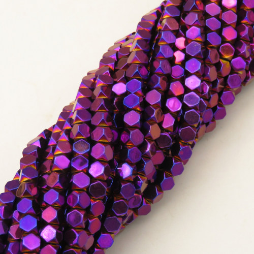 Non-magnetic Synthetic Hematite Beads Strands,Cut Octagonal Cube,Plating,Purple,3mm,Hole:1mm,about 126 pcs/strand,about 9 g/strand,5 strands/package,XBGB07918vbmb-L020