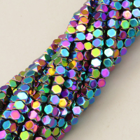 Non-magnetic Synthetic Hematite Beads Strands,Cut Octagonal Cube,Plating,Iridescent,4mm,Hole:1mm,about 97 pcs/strand,about 14 g/strand,5 strands/package,XBGB07920ablb-L020