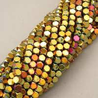 Non-magnetic Synthetic Hematite Beads Strands,Cut Octagonal Cube,Plating,Fuchsia khaki,4mm,Hole:1mm,about 97 pcs/strand,about 14 g/strand,5 strands/package,XBGB07928ablb-L020