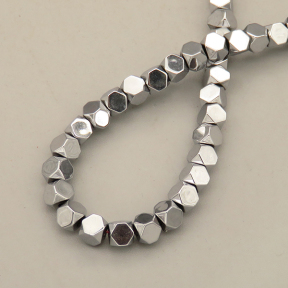 Non-magnetic Synthetic Hematite Beads Strands,Cut Octagonal Cube,Plating,Silver,4mm,Hole:1mm,about 97 pcs/strand,about 14 g/strand,5 strands/package,XBGB07936ablb-L020
