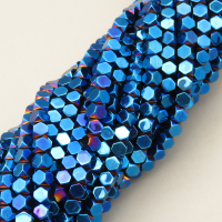 Non-magnetic Synthetic Hematite Beads Strands,Cut Octagonal Cube,Plating,Royal Blue,4mm,Hole:1mm,about 97 pcs/strand,about 14 g/strand,5 strands/package,XBGB07940ablb-L020