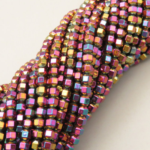 Non-magnetic Synthetic Hematite Beads Strands,18 Sides,Plating,Purple Yellow Blue,4x4mm,Hole:1mm,about 95 pcs/strand,about 14 g/strand,5 strands/package,XBGB07944vbmb-L020