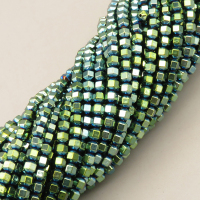 Non-magnetic Synthetic Hematite Beads Strands,18 Sides,Plating,Grass Green,4x4mm,Hole:1mm,about 95 pcs/strand,about 14 g/strand,5 strands/package,XBGB07946vbmb-L020