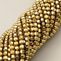 Non-magnetic Synthetic Hematite Beads Strands,18 Sides,Plating,Gold,4x4mm,Hole:1mm,about 95 pcs/strand,about 14 g/strand,5 strands/package,XBGB07950vbmb-L020