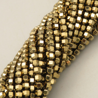 Non-magnetic Synthetic Hematite Beads Strands,18 Sides,Plating,Champagne,4x4mm,Hole:1mm,about 95 pcs/strand,about 14 g/strand,5 strands/package,XBGB07956vbmb-L020