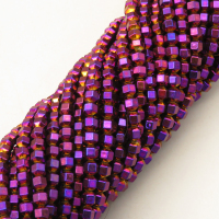Non-magnetic Synthetic Hematite Beads Strands,18 Sides,Plating,Purple,4x4mm,Hole:1mm,about 95 pcs/strand,about 14 g/strand,5 strands/package,XBGB07958vbmb-L020