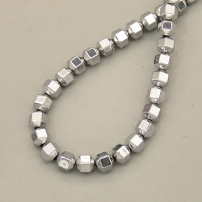 Non-magnetic Synthetic Hematite Beads Strands,18 Sides,Plating,Silver White,4x4mm,Hole:1mm,about 95 pcs/strand,about 14 g/strand,5 strands/package,XBGB07960vbmb-L020