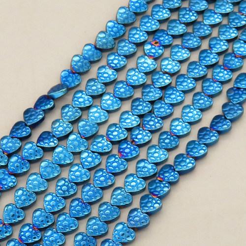 Non-magnetic Synthetic Hematite Beads Strands,Inscription Stone, Peach Heart,Plating,Royal Blue,6x2.5mm,Hole:1mm,about 64 pcs/strand,about 17 g/strand,5 strands/package,XBGB07968vbmb-L020